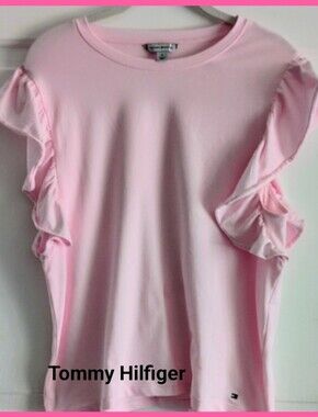 Tommy Hilfiger Light Pink Ruffle Flutter Sleeve Tee Tank Top Summer Medium